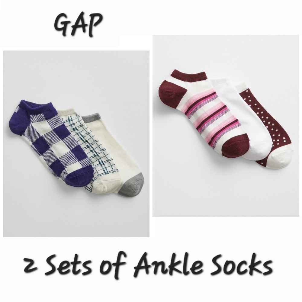 👀50% OFF👀🧦NWT‼️ GAP brand Coordinating Ankle Socks, 2 sets (6 pairs total)